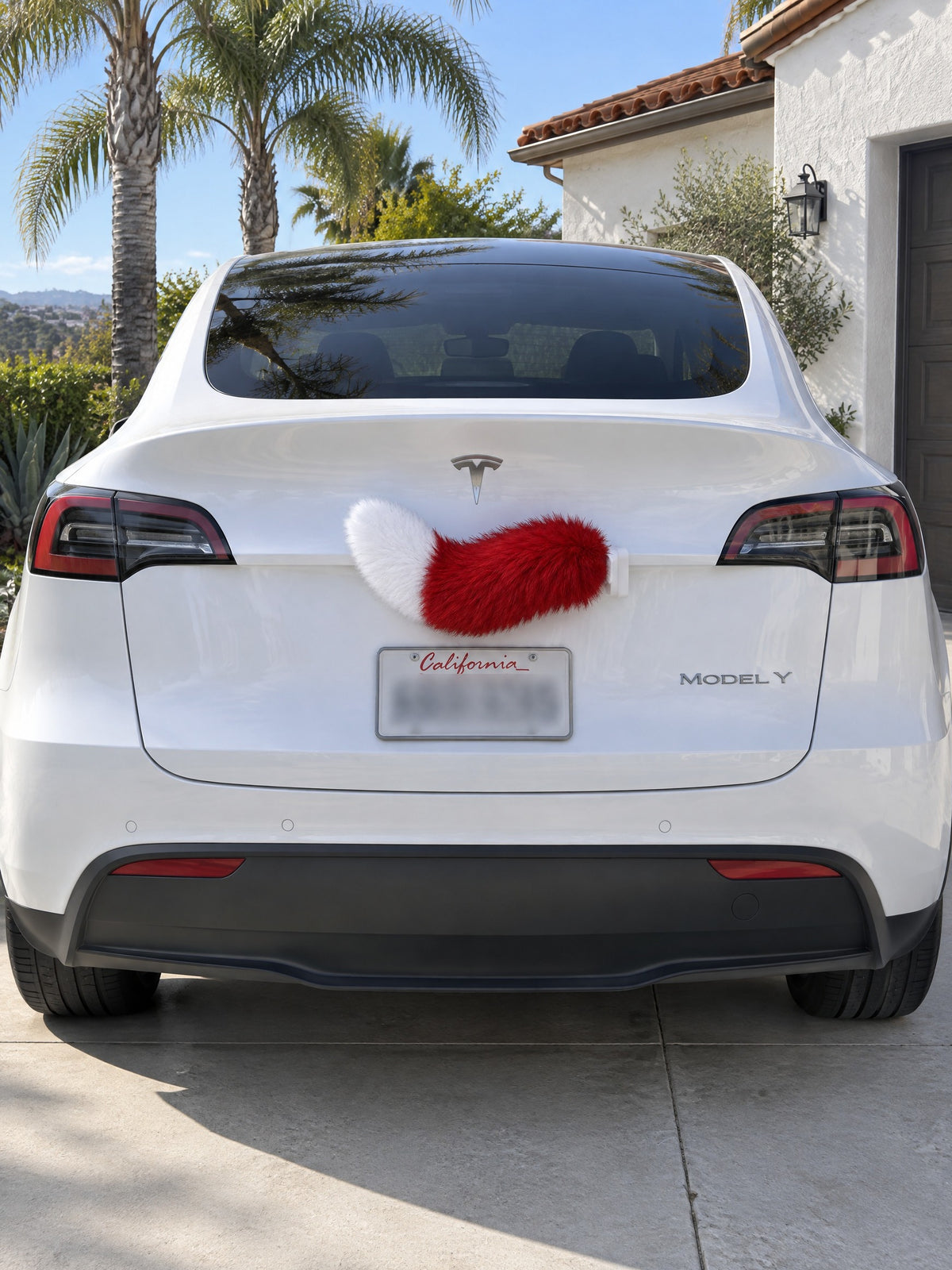 Red & White | Wagride tail mounted at the rear of a parked car