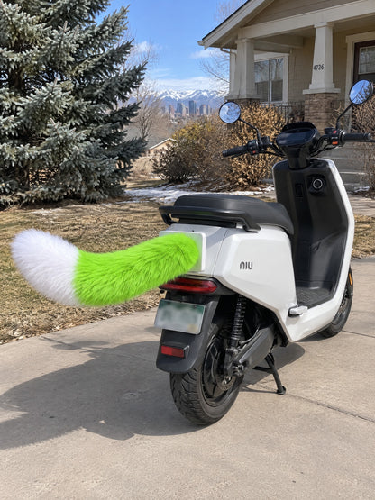 Neon Green & White | Wagride tail on the rear of a scooter or motorcycle
