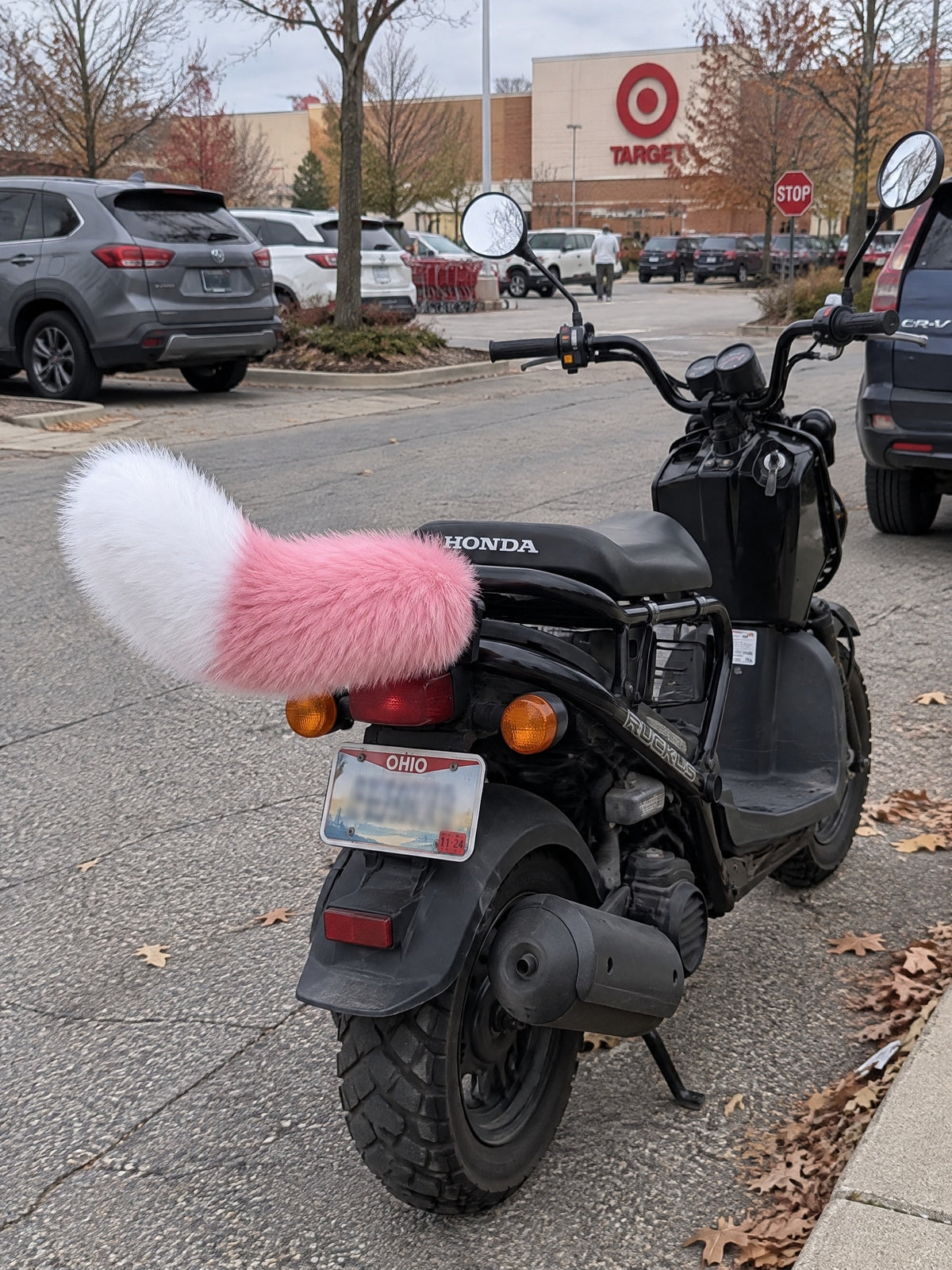 Pink & White | Wagride tail on the rear of a scooter or motorcycle