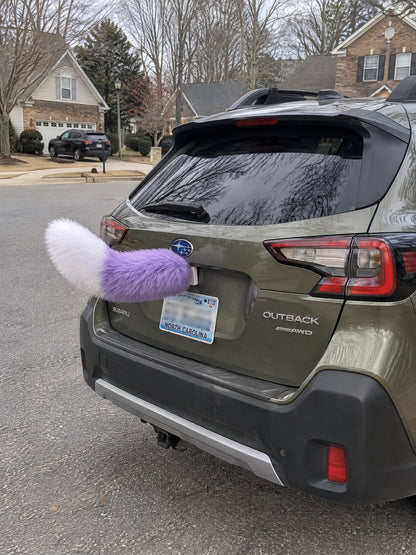 Purple & White | Wagride tail mounted at the rear of a parked car